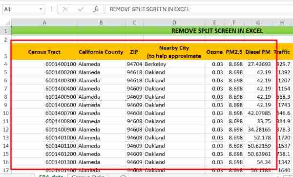 how to remove a split in excel