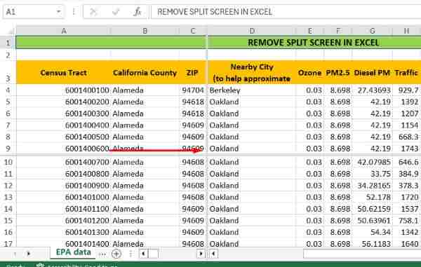 how to remove split in excel