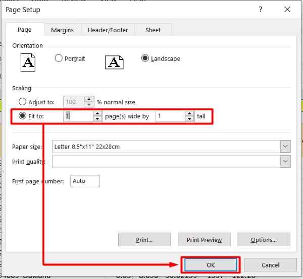 excel export to pdf fit to page