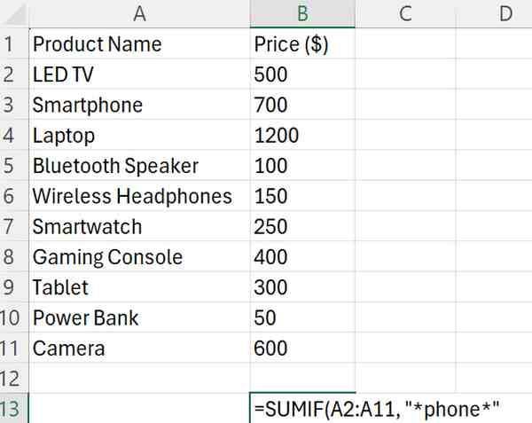 excel sum if contains partial text