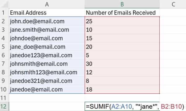 sumif wildcard excel