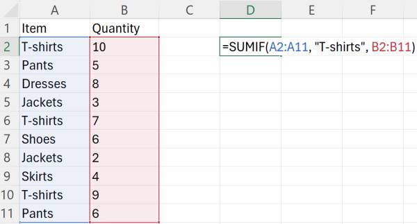 excel formula sum if cell contains text