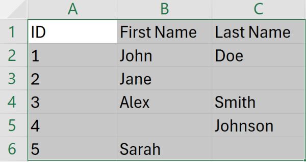 excel highlight blank cells