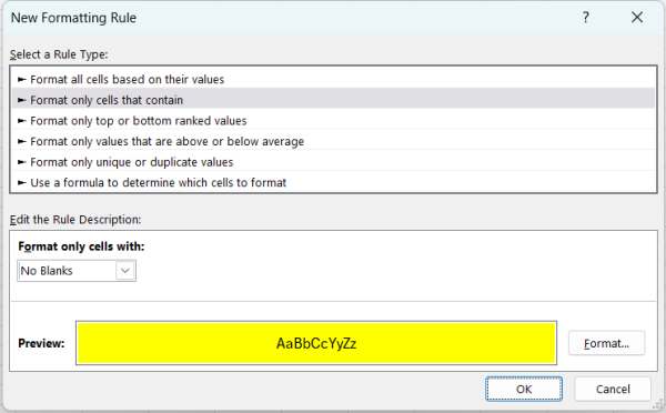 highlight blank rows in excel