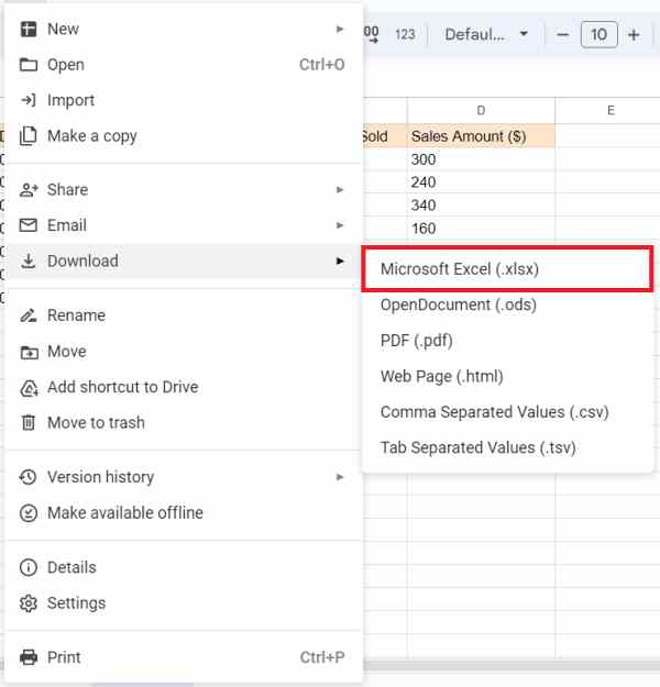 how to download a google sheet to excel