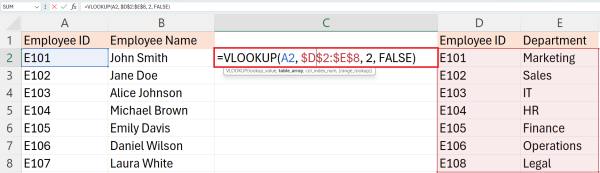 compare two columns in excel using vlookup