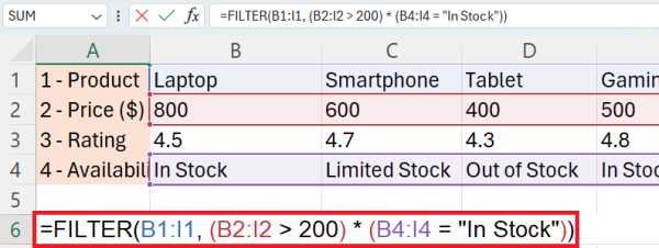 how to filter horizontally in excel