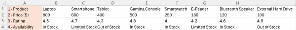 filter horizontally in excel