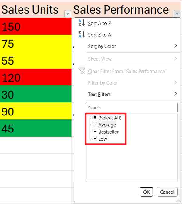 excel filter by multiple colors