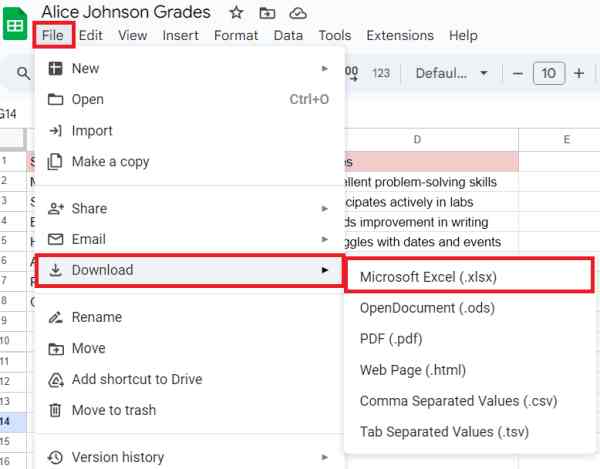 google sheet as excel download not working