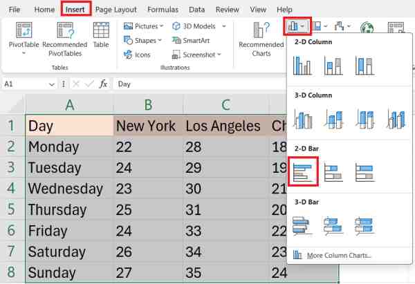 excel create bar chart with multiple series