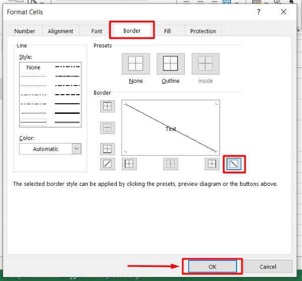 excel split a cell diagonally and fill half with color