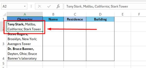 excel multiple lines in one cell split