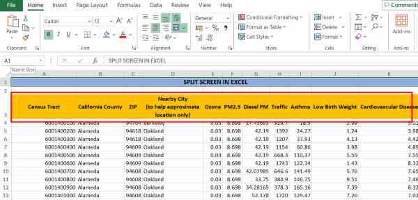 excel split screen