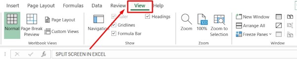 how to split screen in excel