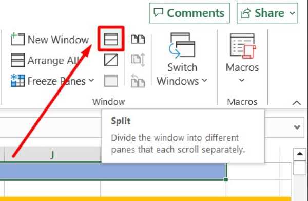 split screen in excel