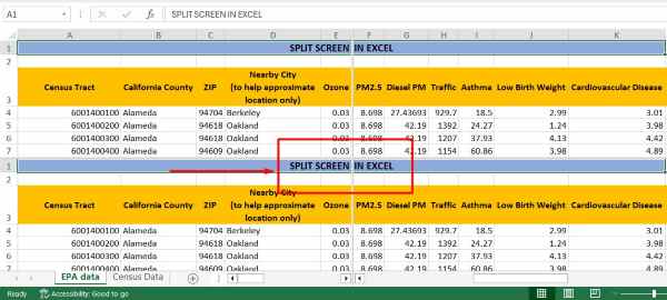 how to split screen on excel