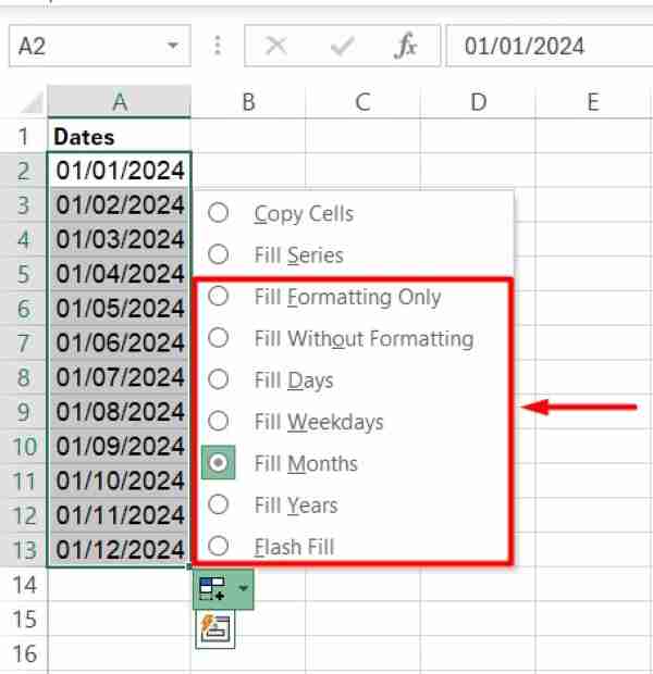 fill dates in excel