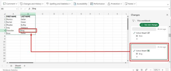 highlight any changes by the user in excel