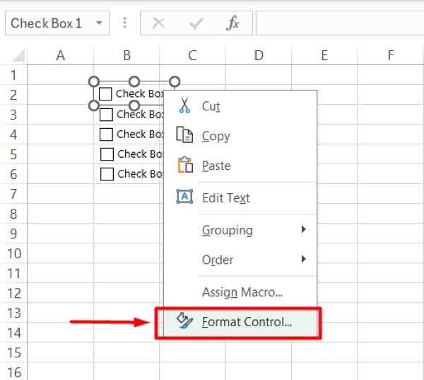 insert tick box excel