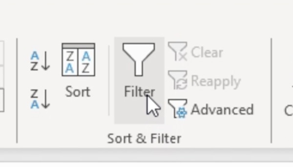 excel add filter drop down