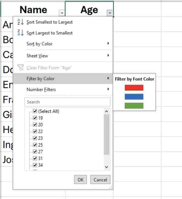 excel dropdown filter