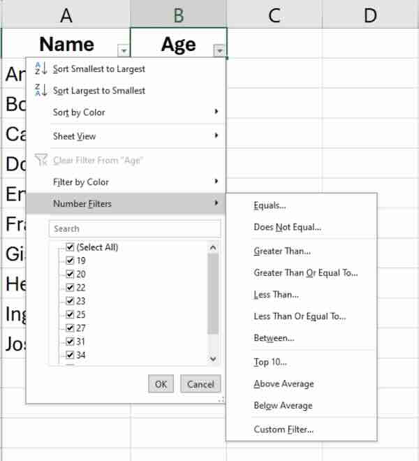 excel dropdown filters