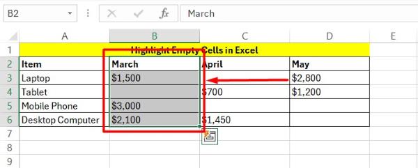 how to highlight empty cells in excel