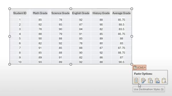 import excel data to powerpoint slide