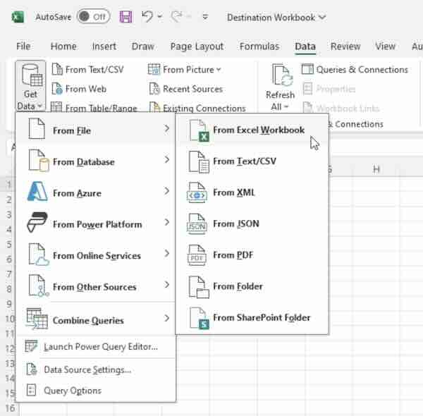 excel import worksheet from another workbook