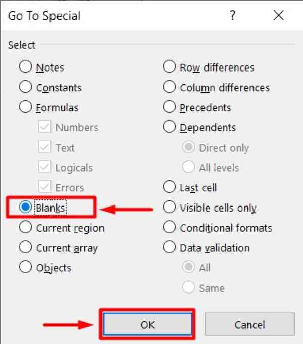 how to fill all blank cells in excel