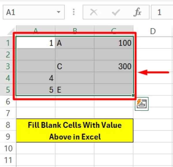 how to fill in blank cells in excel with value above