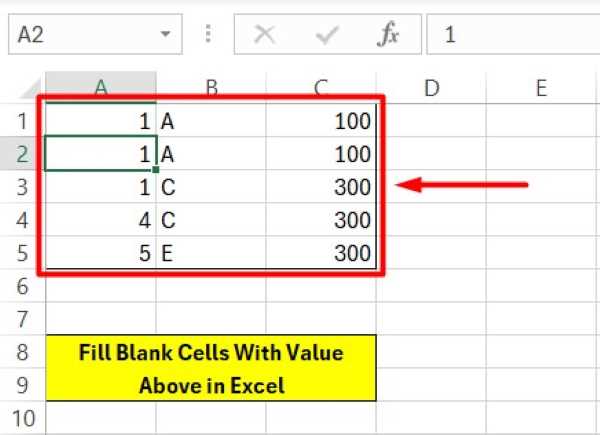 how to fill blank cells with value above in excel using formula