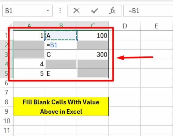 how to fill blank cells with value above in excel