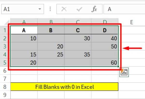 how to fill blank cells with 0 in excel