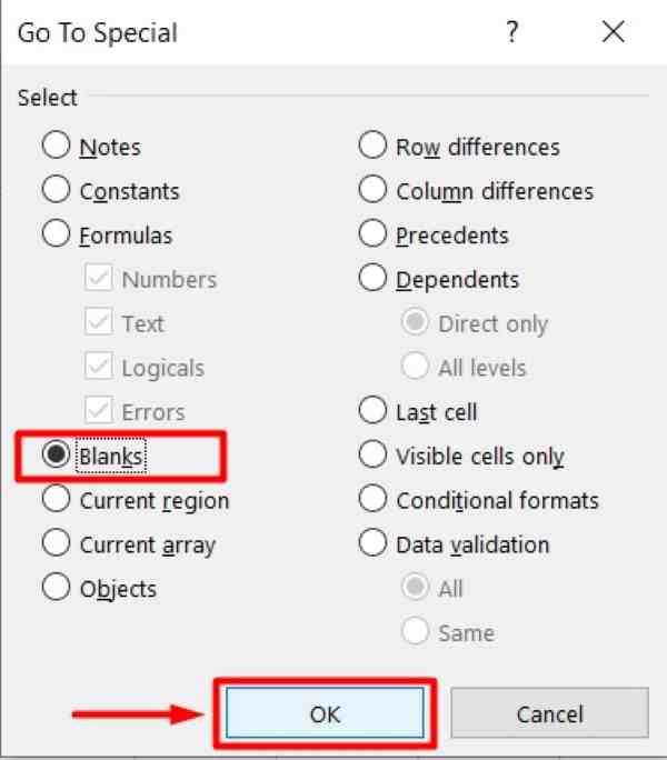 fill blanks with 0 excel