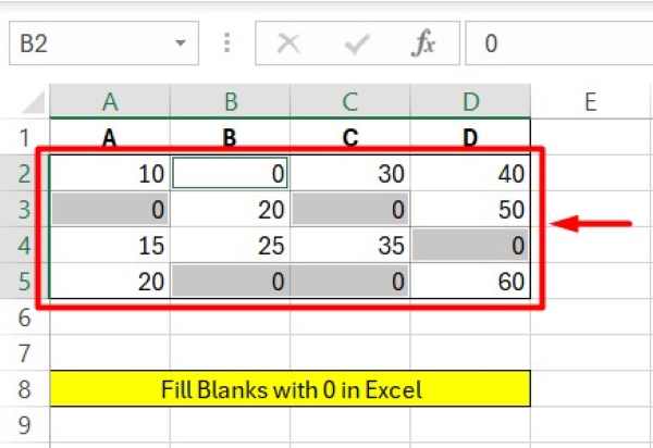 fill empty cells with 0 excel