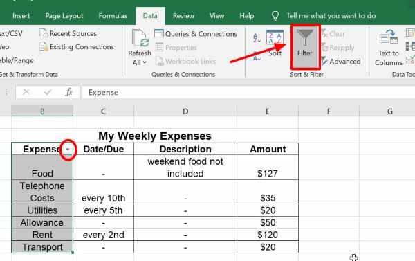 excel filter by list