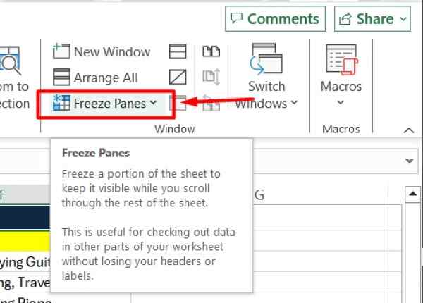 how to freeze tabs in excel