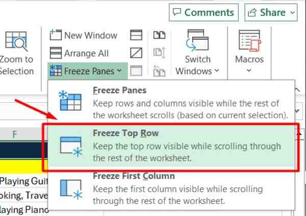 how to freeze a tab in excel