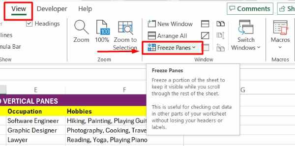 freeze horizontal and vertical panes excel