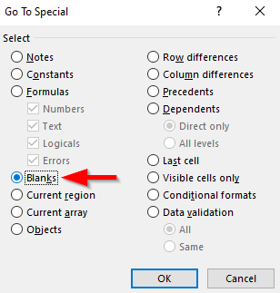 remove blank lines excel