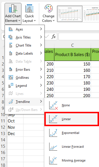 trendlines excel