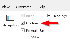 how to show grid lines in excel