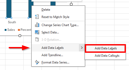 how to add percentage data labels in excel bar chart