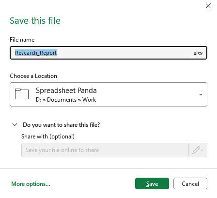 save excel with password