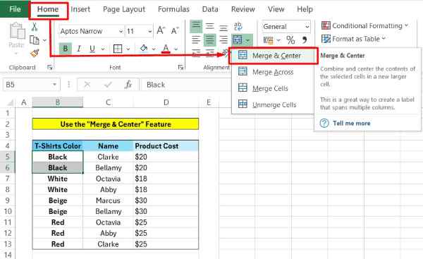 excel merge cells with same value