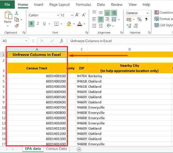 unfreeze panes in excel