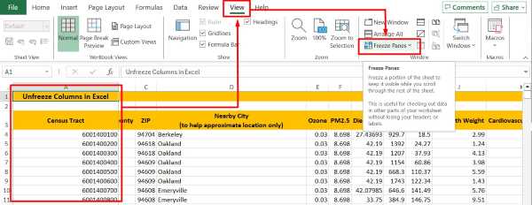 how to unfreeze a row in excel