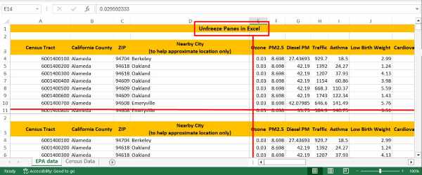 how to unfreeze excel rows